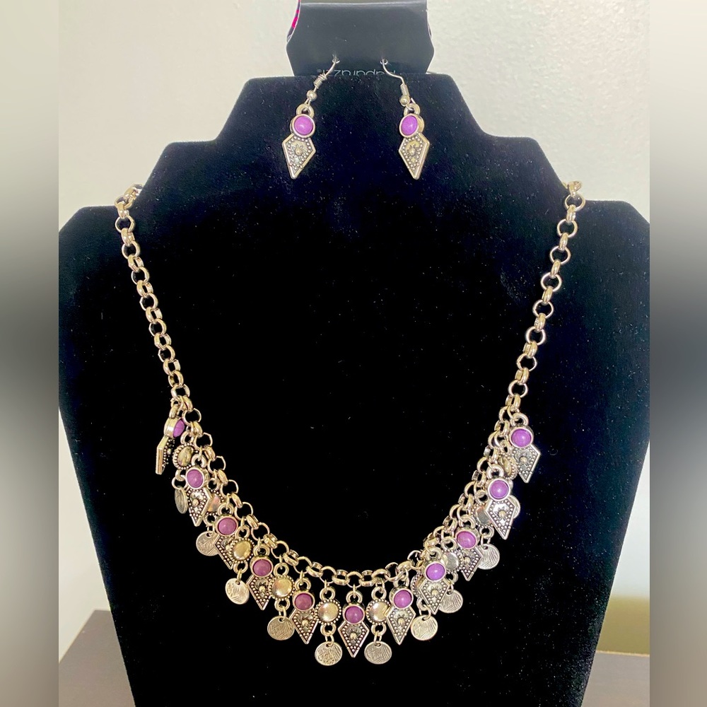 Purple Silver Necklace set